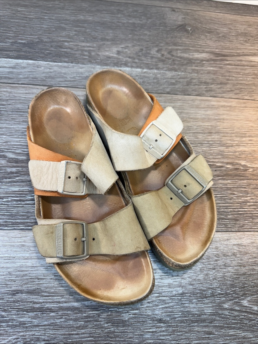 Birkenstock Two-Buckle Sandal in Light Brown and Tan (h213)